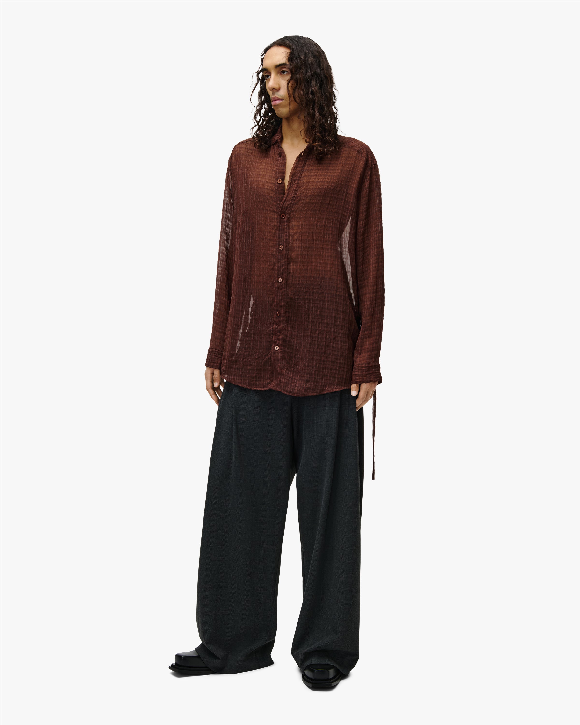 'OSMIN' SHEER SHIRT – BROWN