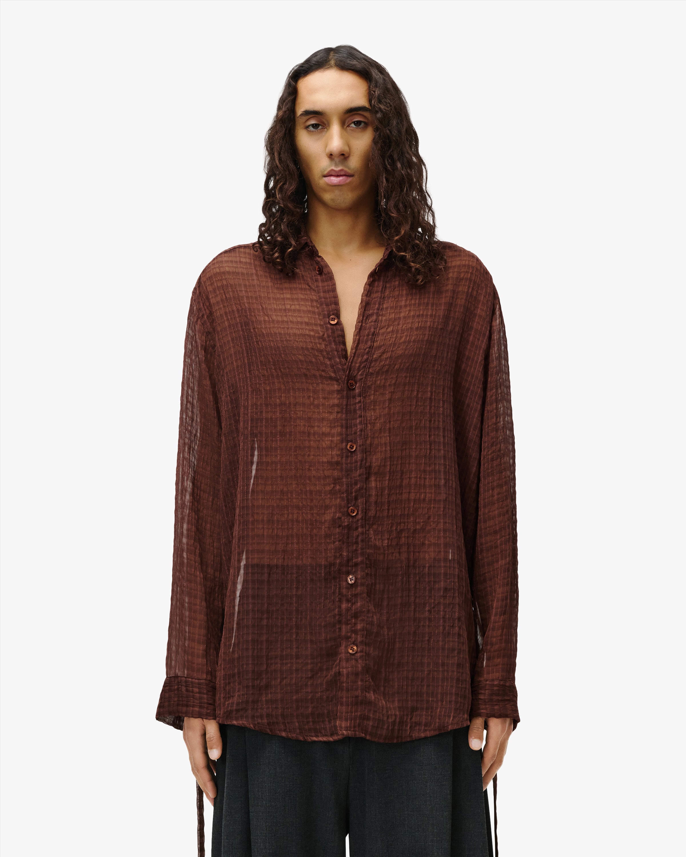 'OSMIN' SHEER SHIRT – BROWN