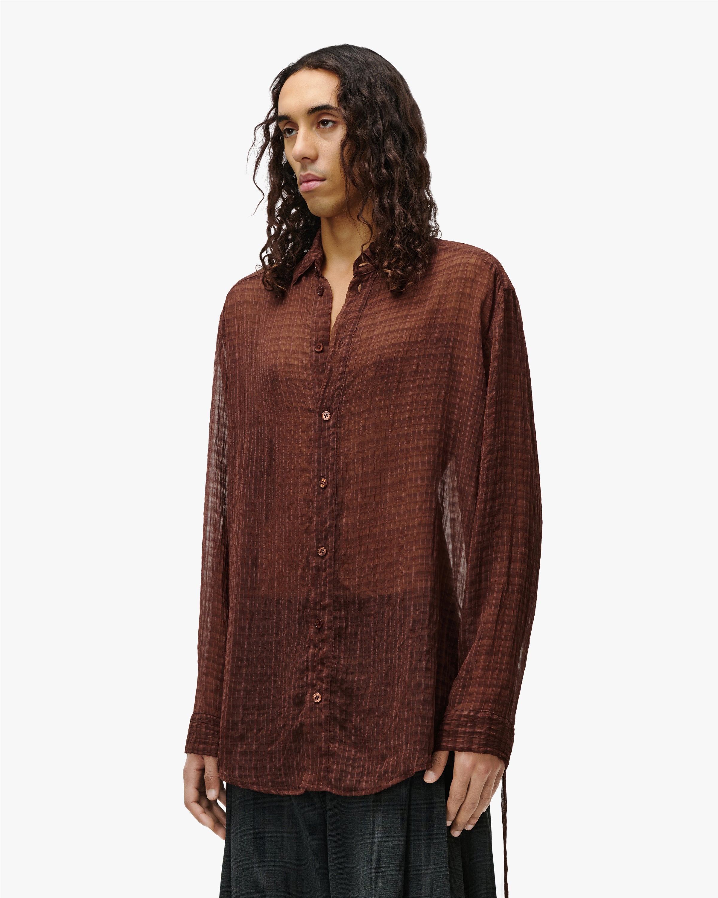 'OSMIN' SHEER SHIRT – BROWN