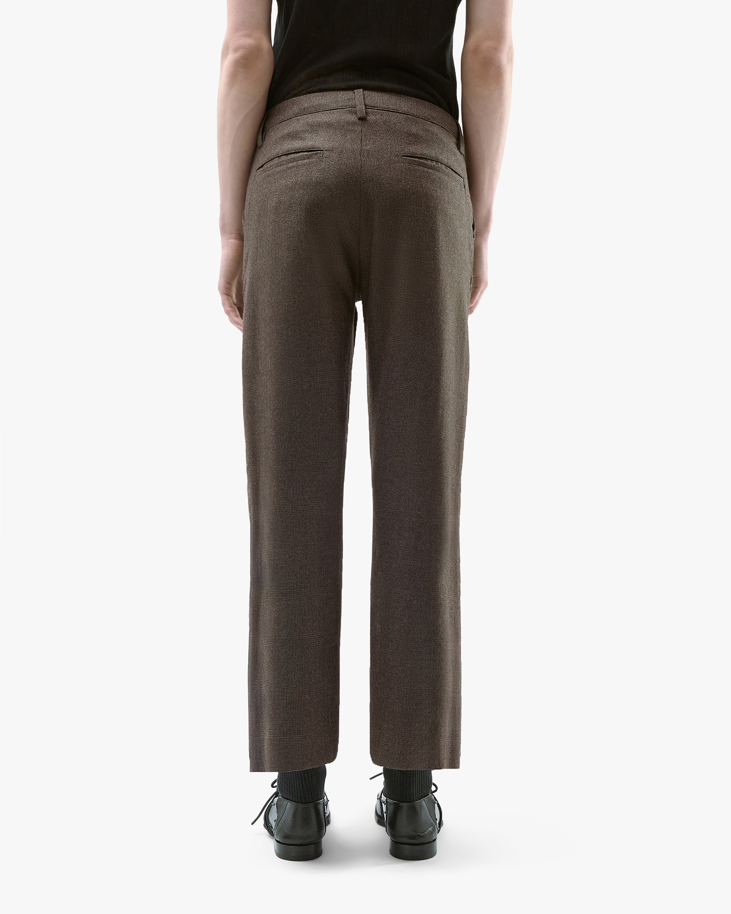 'ZVON' WOOL STUDDED SUIT PANTS – CHECKED BROWN