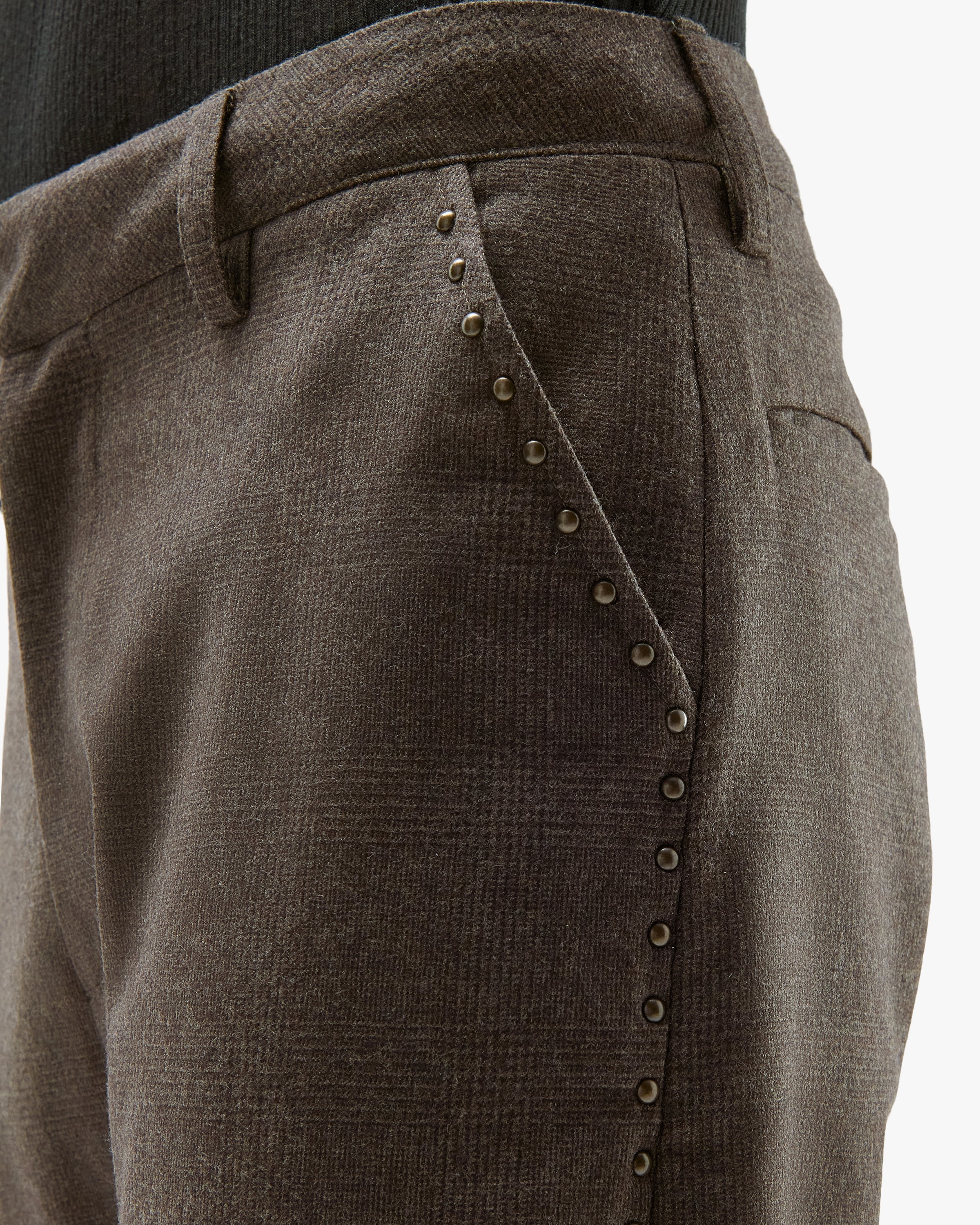 'ZVON' WOOL STUDDED SUIT PANTS – CHECKED BROWN