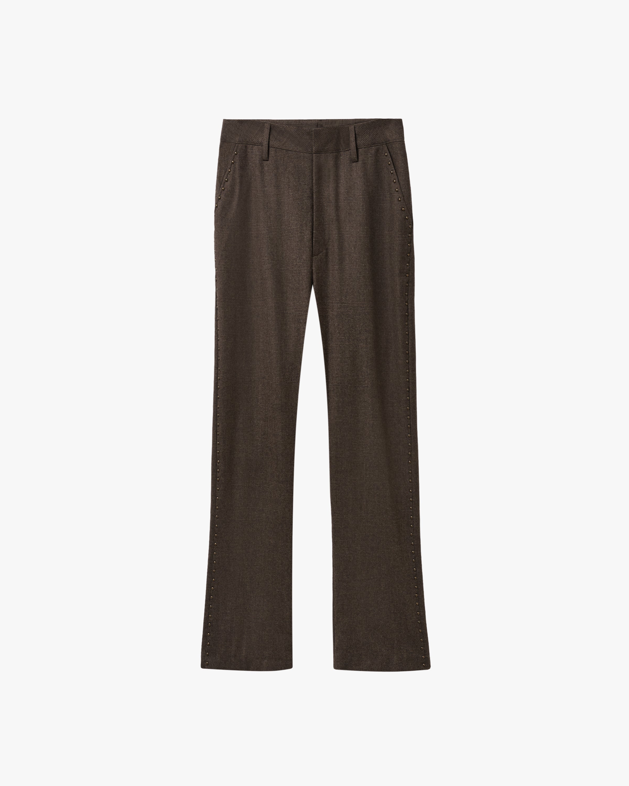 'ZVON' WOOL STUDDED SUIT PANTS – CHECKED BROWN