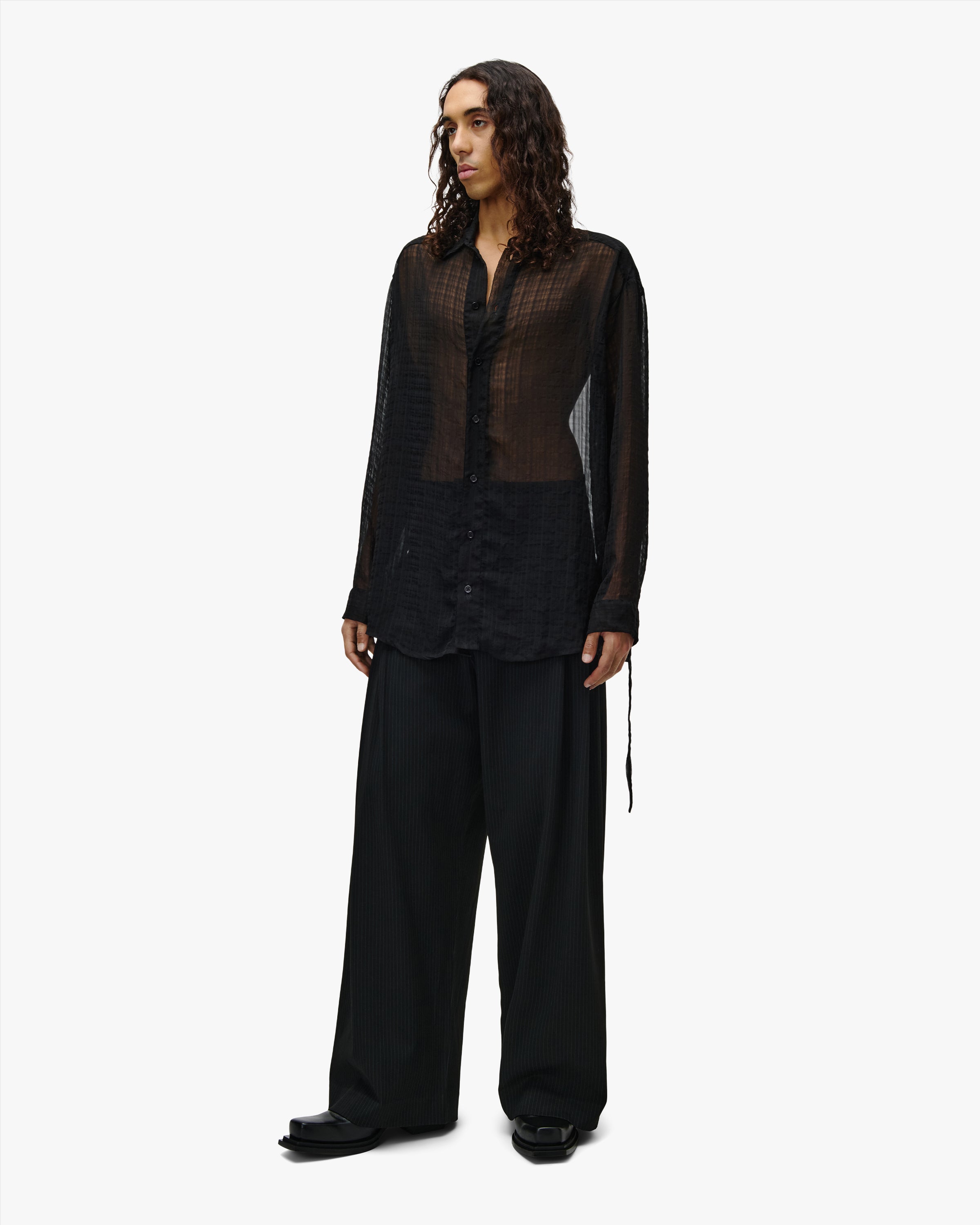 トップス andwang Minimal Frill Sheer Shirt black OSMIN' SHEER SHIRT – BLACK