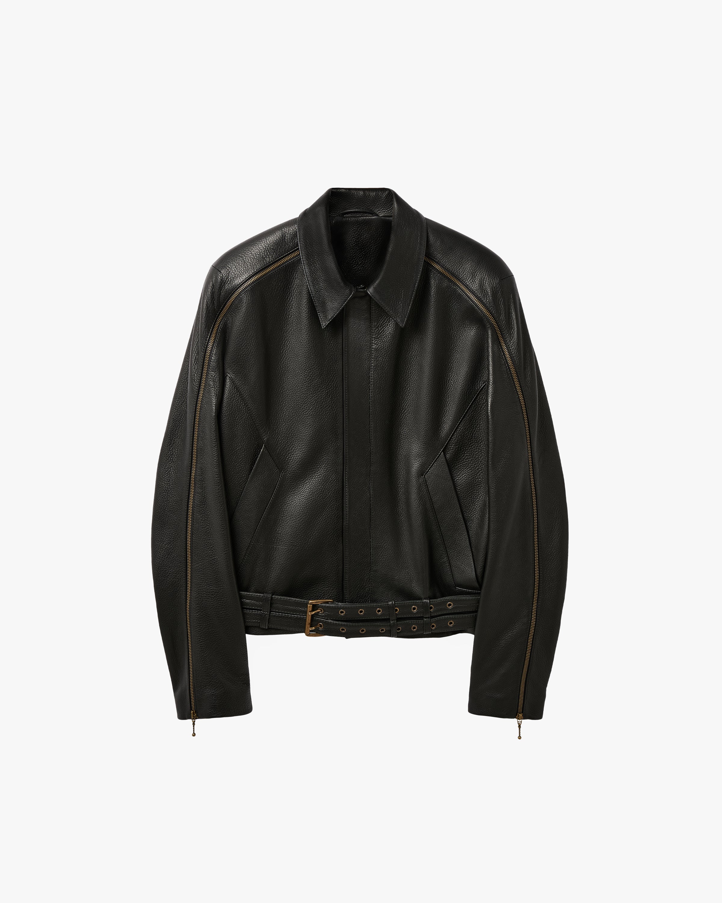 'OMRIN' ZIP LEATHER JACKET – BLACK