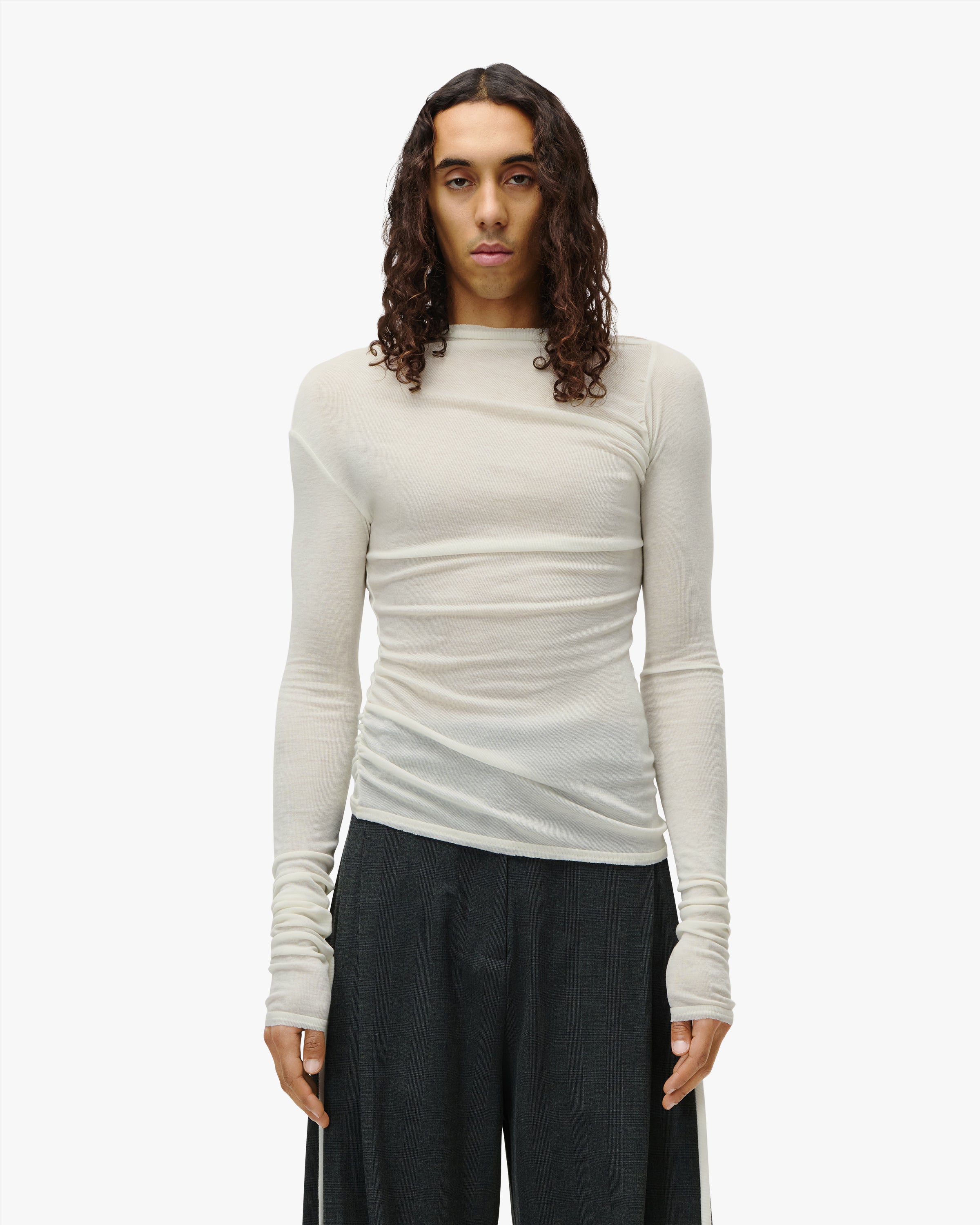 'TYRON' MENS DRAPED LONGSLEEVE – AGED WHITE