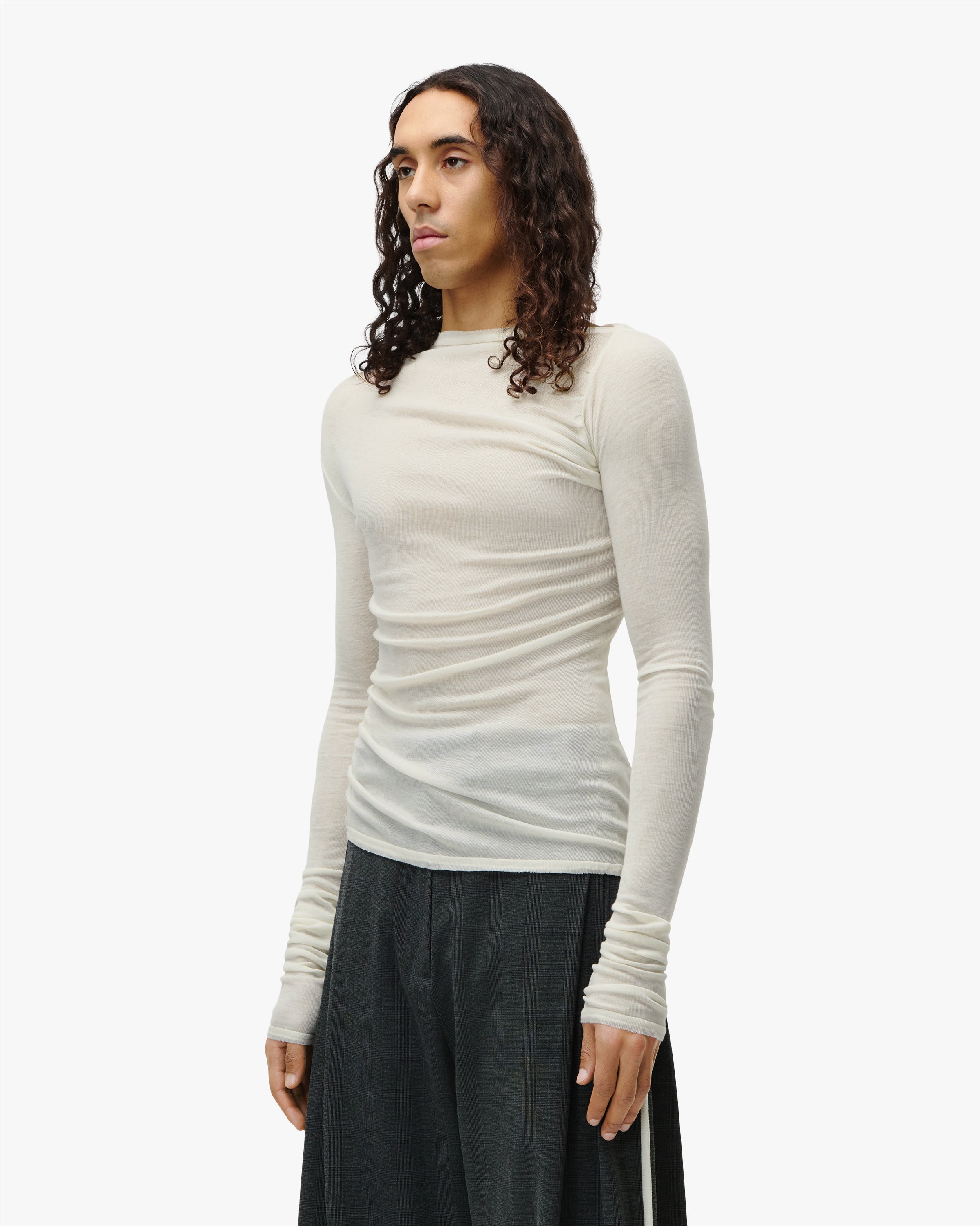 'TYRON' MENS DRAPED LONGSLEEVE – AGED WHITE