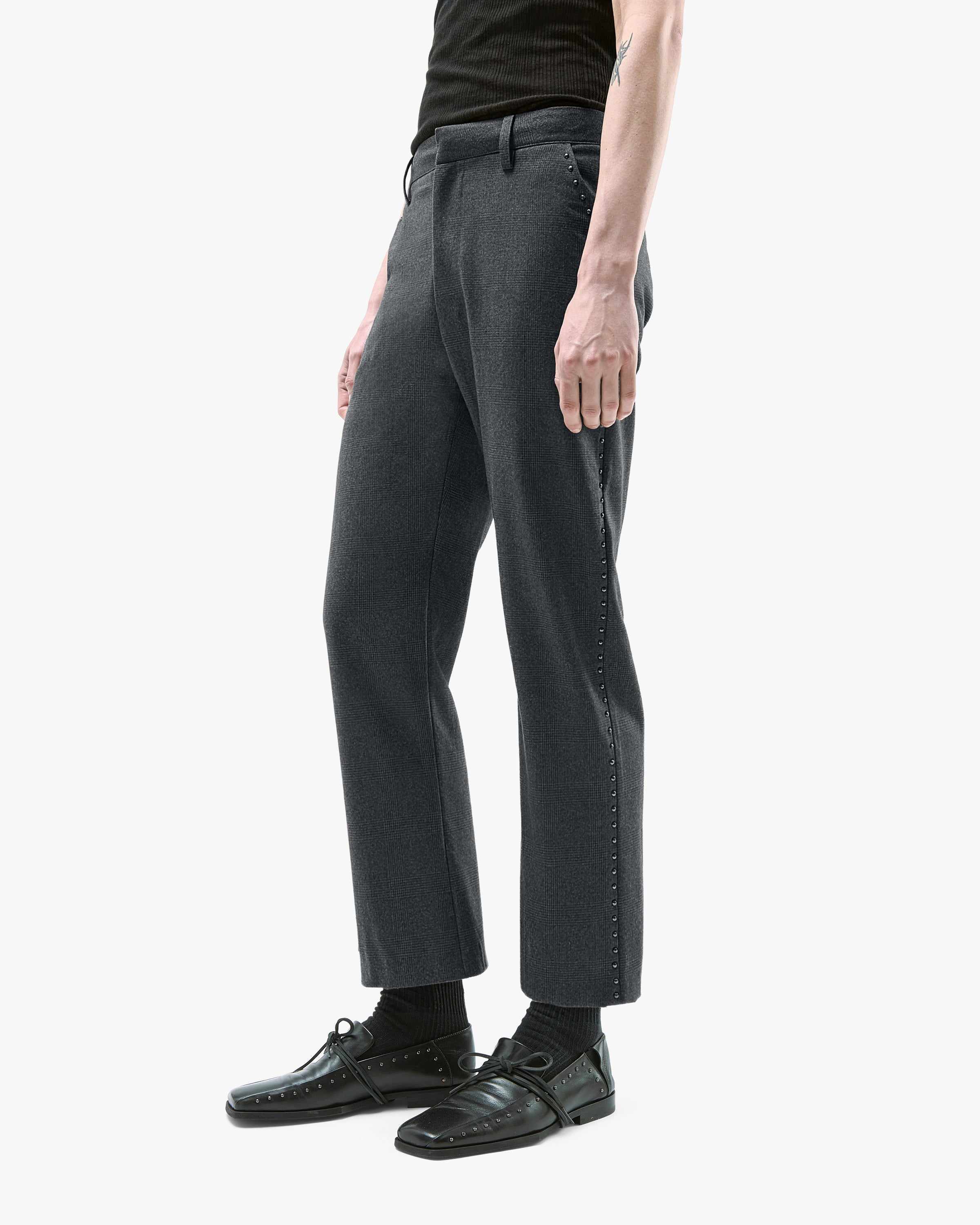 'ZVON' WOOL STUDDED SUIT PANTS – CHECKED GREY