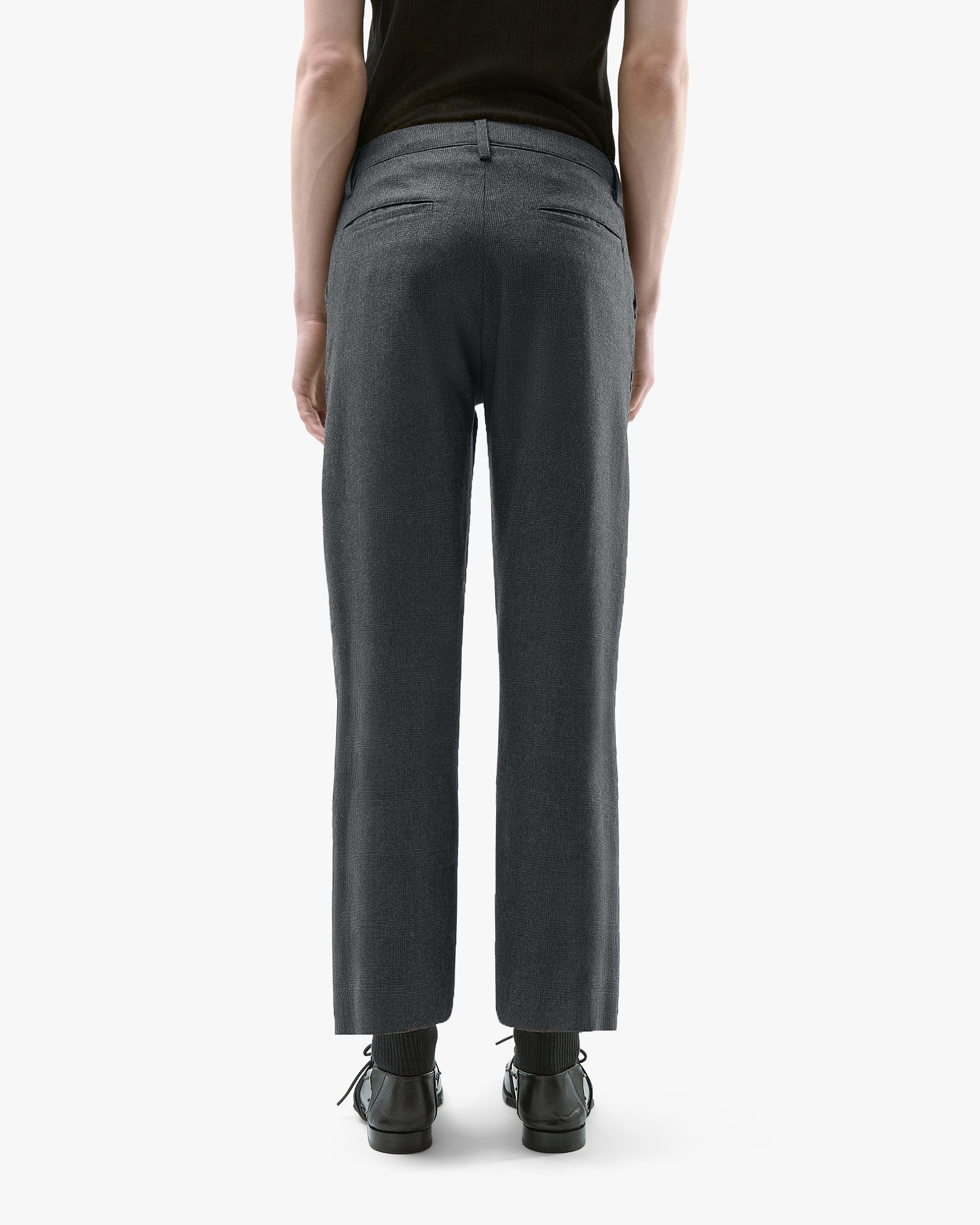 'ZVON' WOOL STUDDED SUIT PANTS – CHECKED GREY