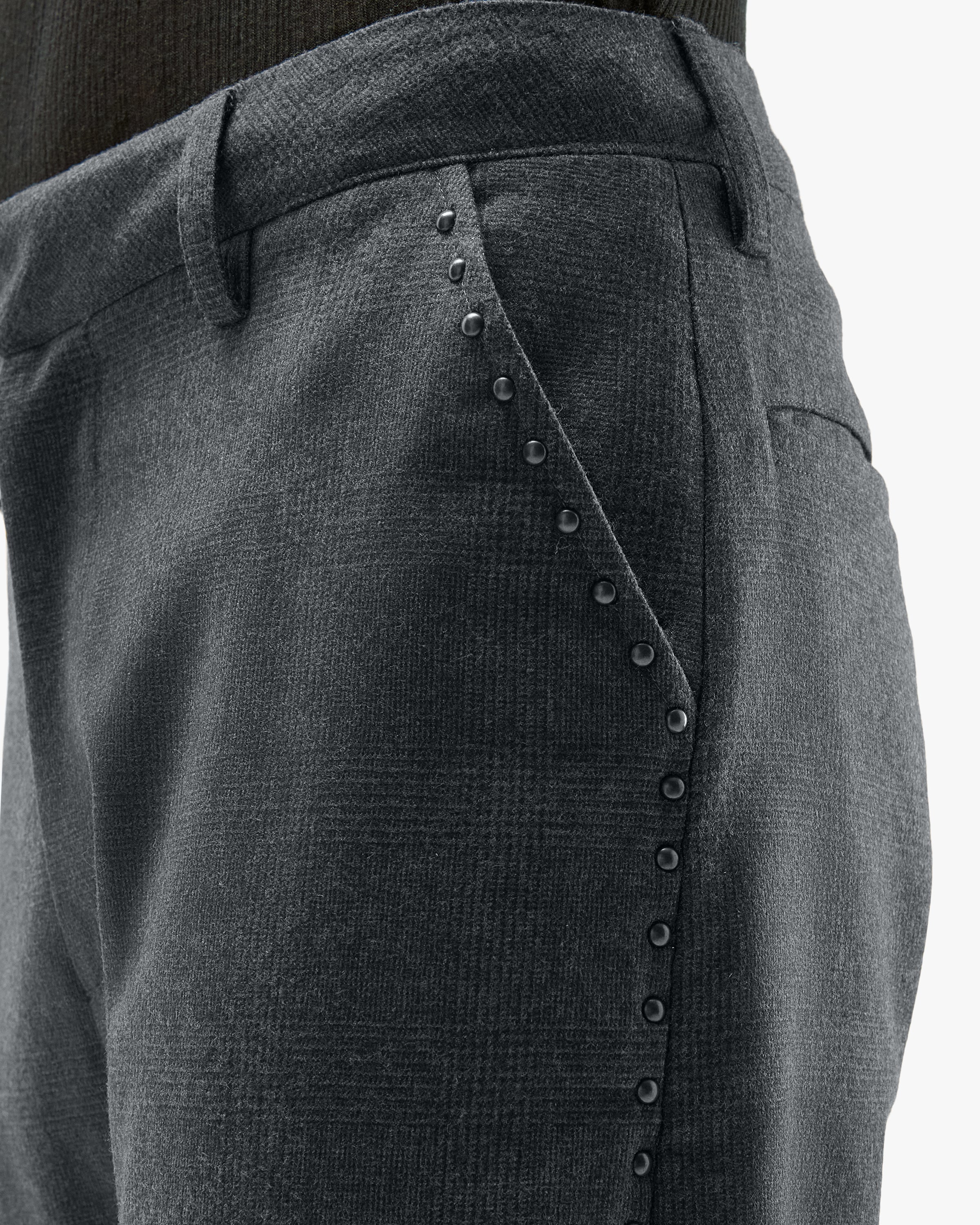 'ZVON' WOOL STUDDED SUIT PANTS – CHECKED GREY