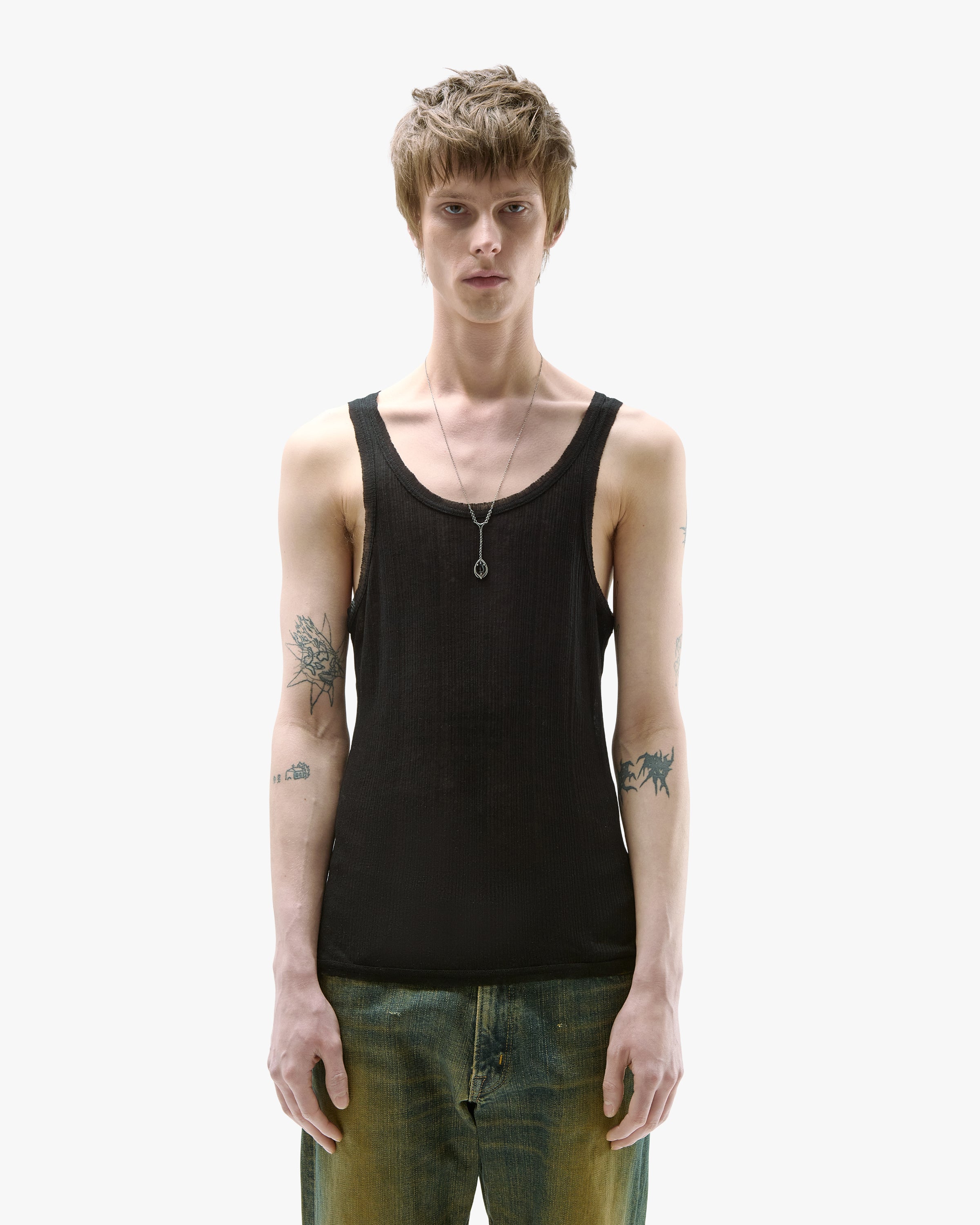 'SVARN' SHEER TANKTOP – BLACK