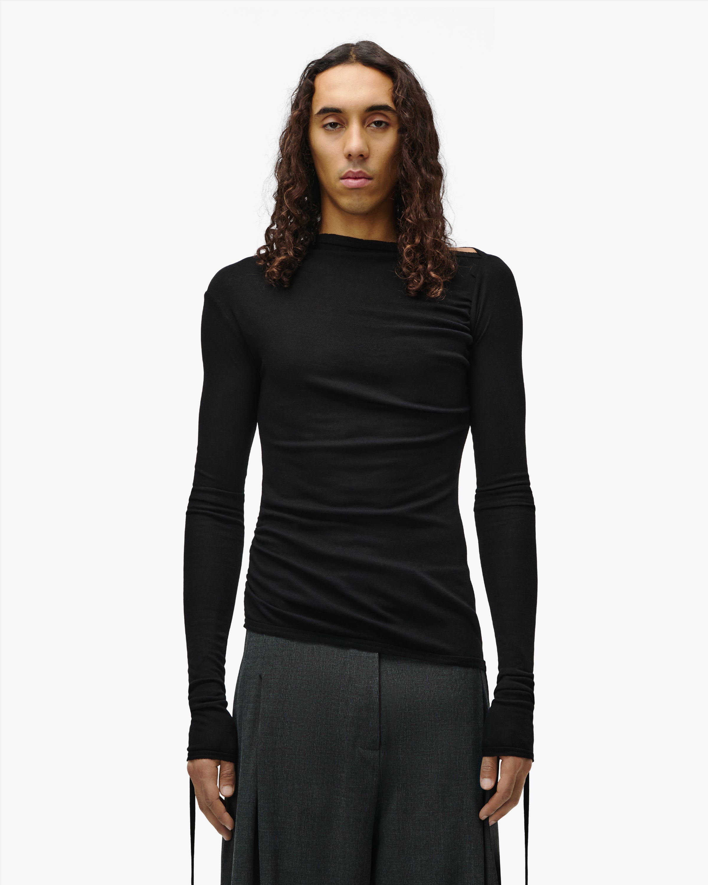 'TYRON' MENS DRAPED LONGSLEEVE – BLACK
