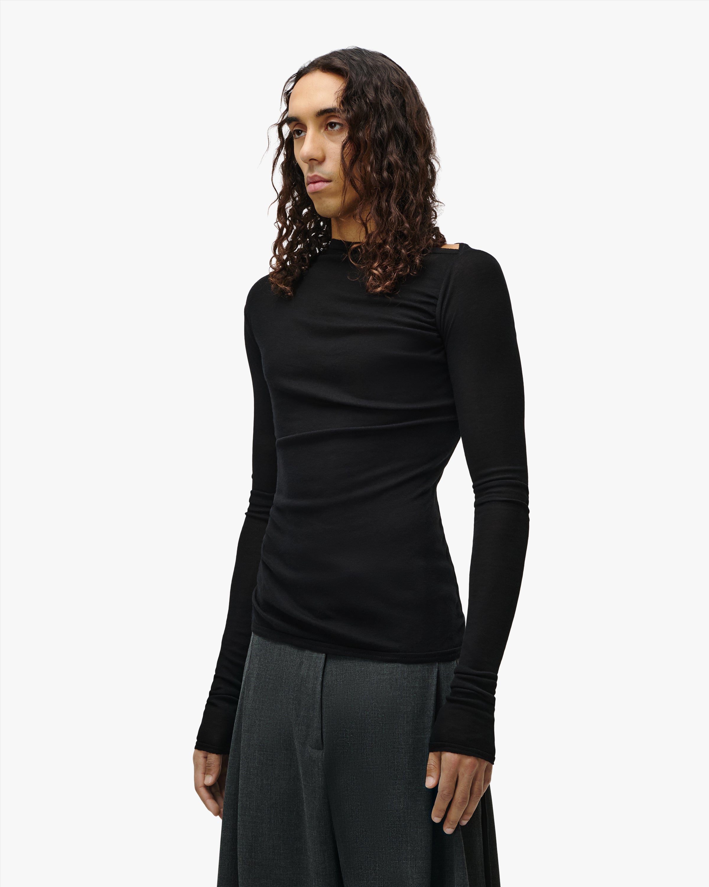 'TYRON' MENS DRAPED LONGSLEEVE – BLACK