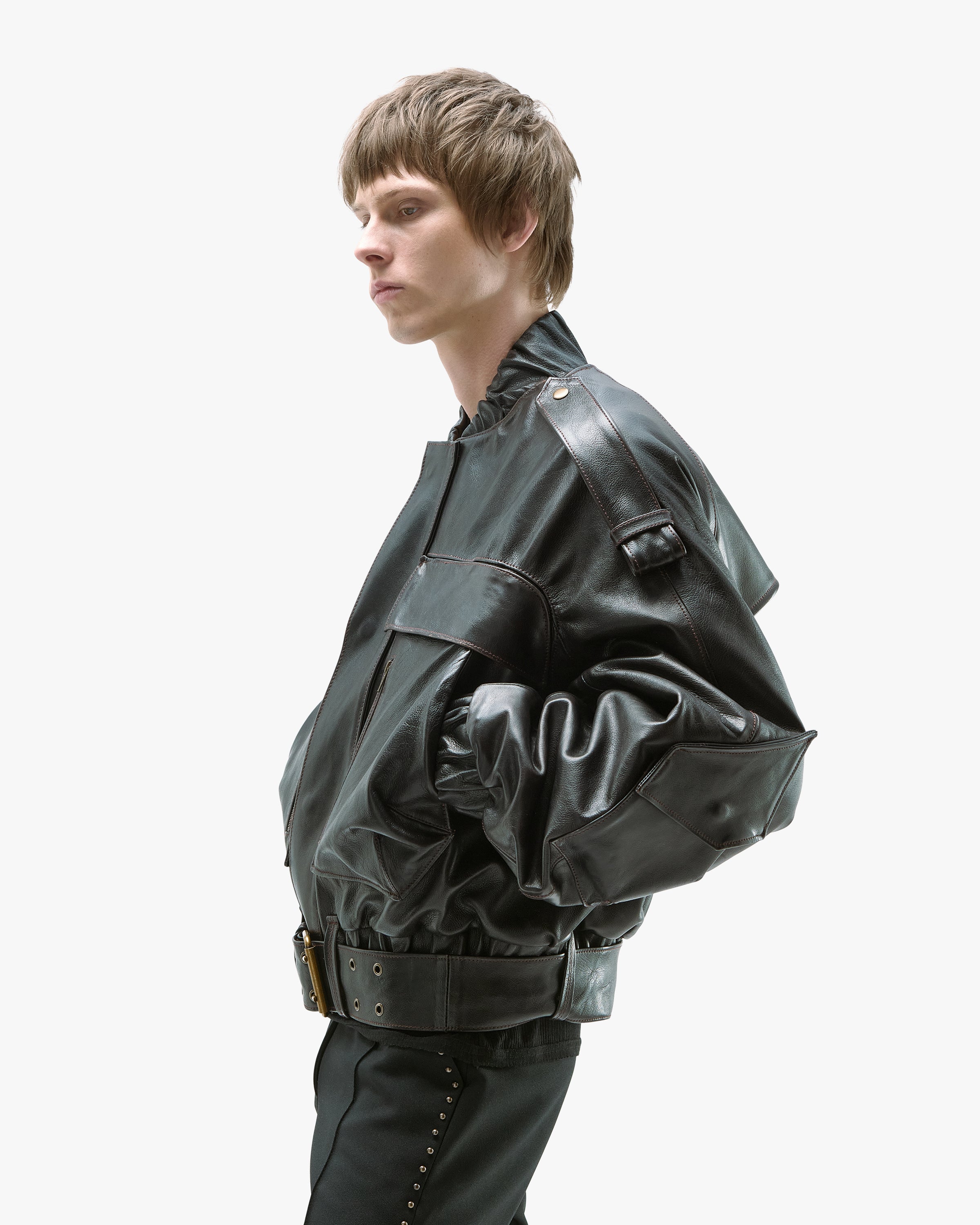 'SKOLA' LEATHER BOMBER JACKET – DARK BROWN
