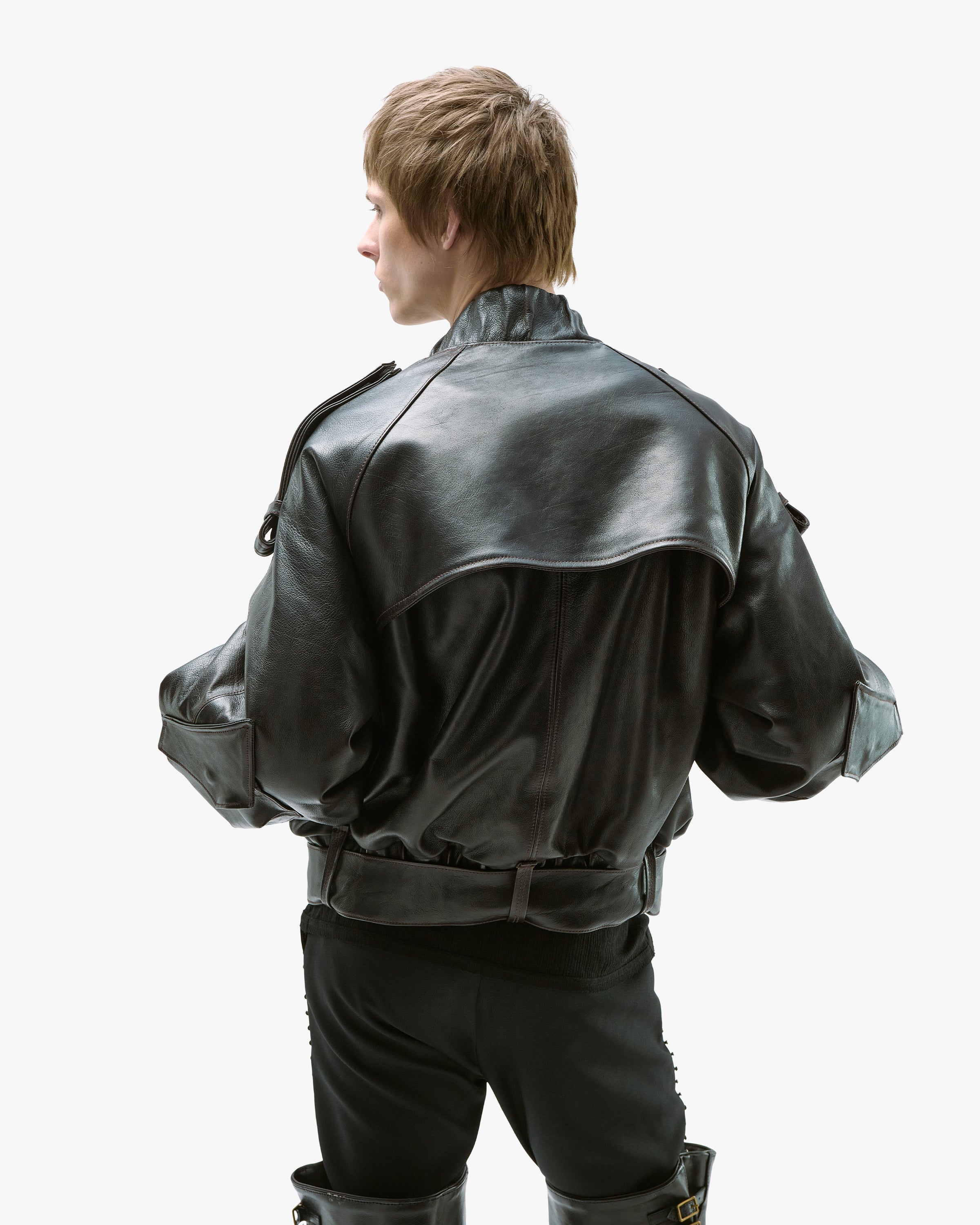 'SKOLA' LEATHER BOMBER JACKET – DARK BROWN