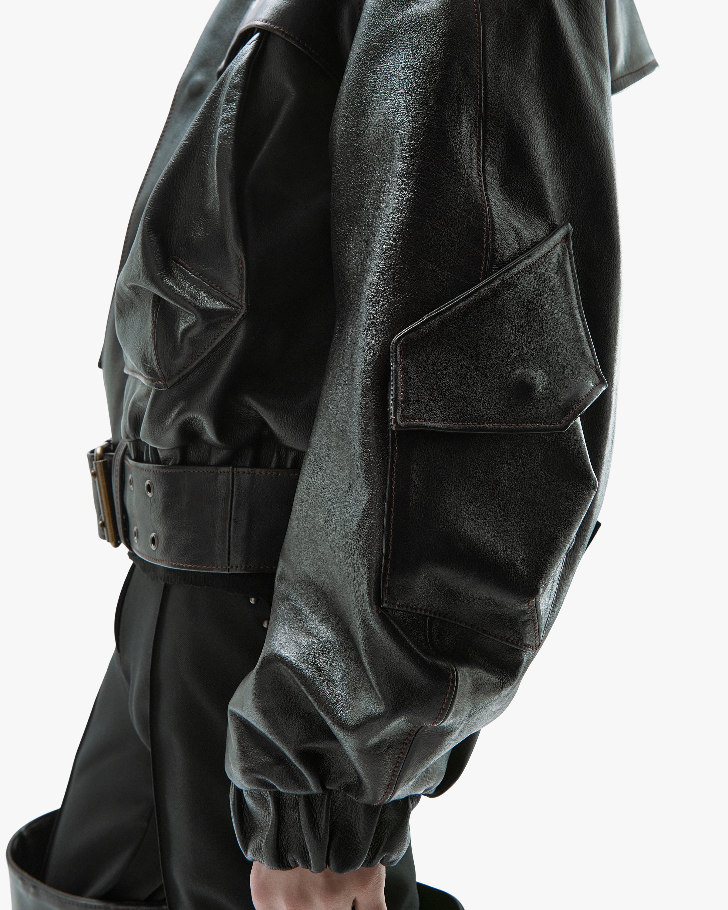 'SKOLA' LEATHER BOMBER JACKET – DARK BROWN