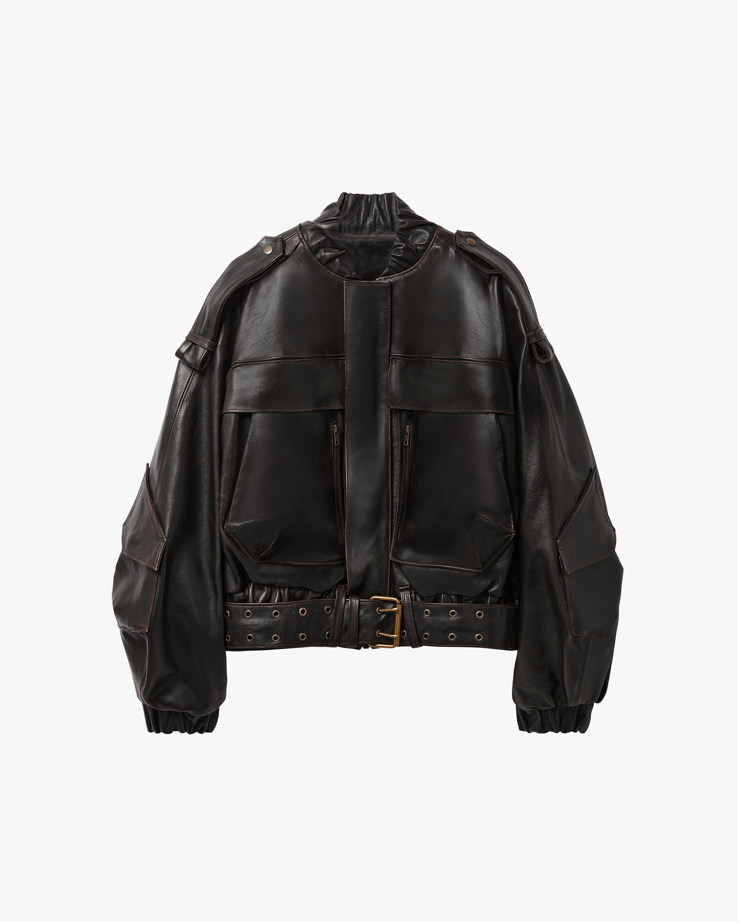 'SKOLA' LEATHER BOMBER JACKET – DARK BROWN