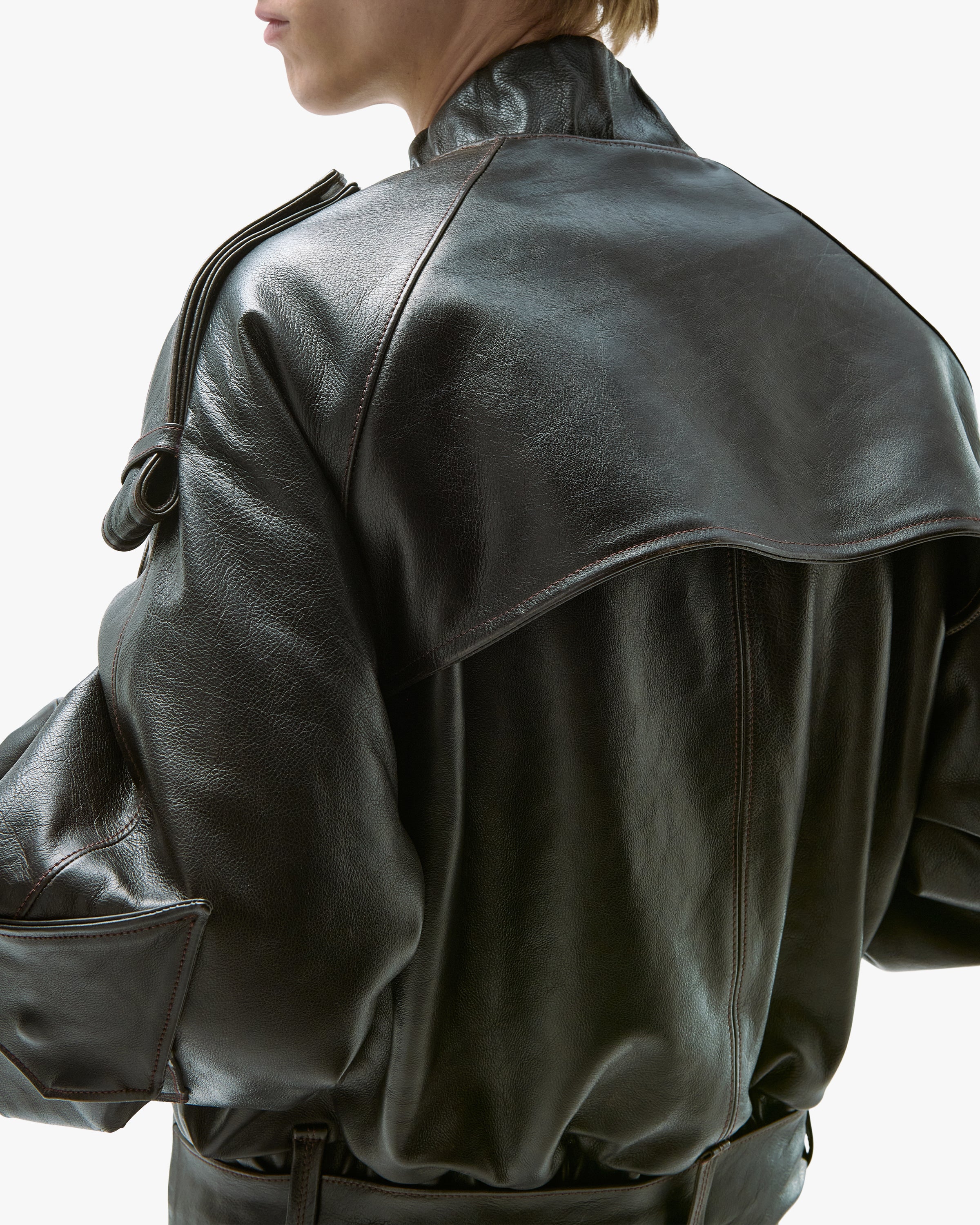 'SKOLA' LEATHER BOMBER JACKET – DARK BROWN