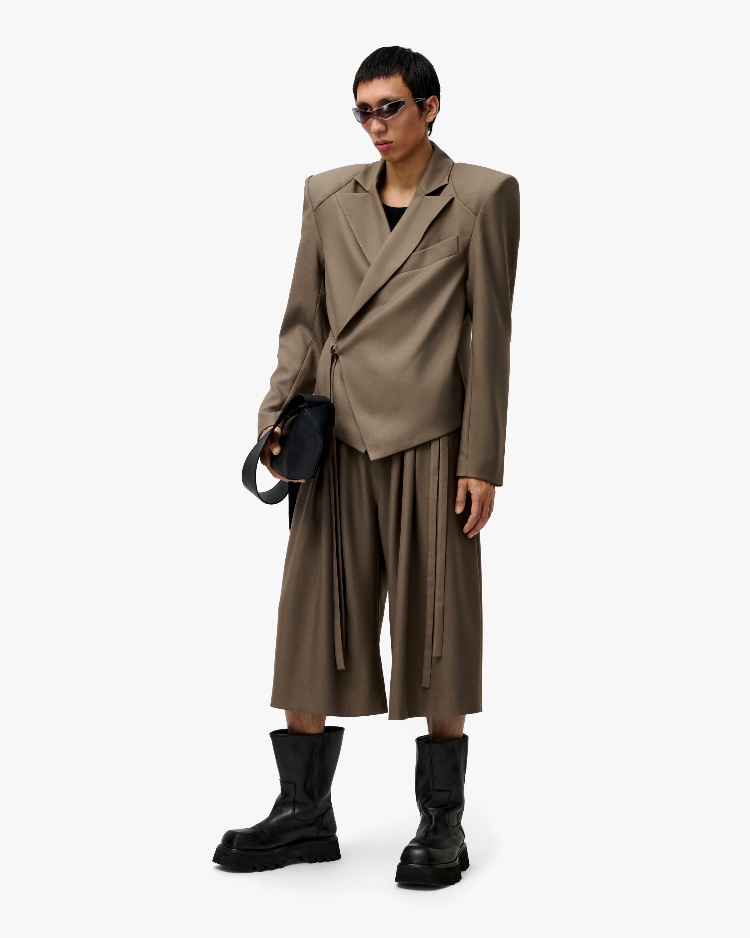 'HAMZA' TWILL KIMONO BLAZER - TAN