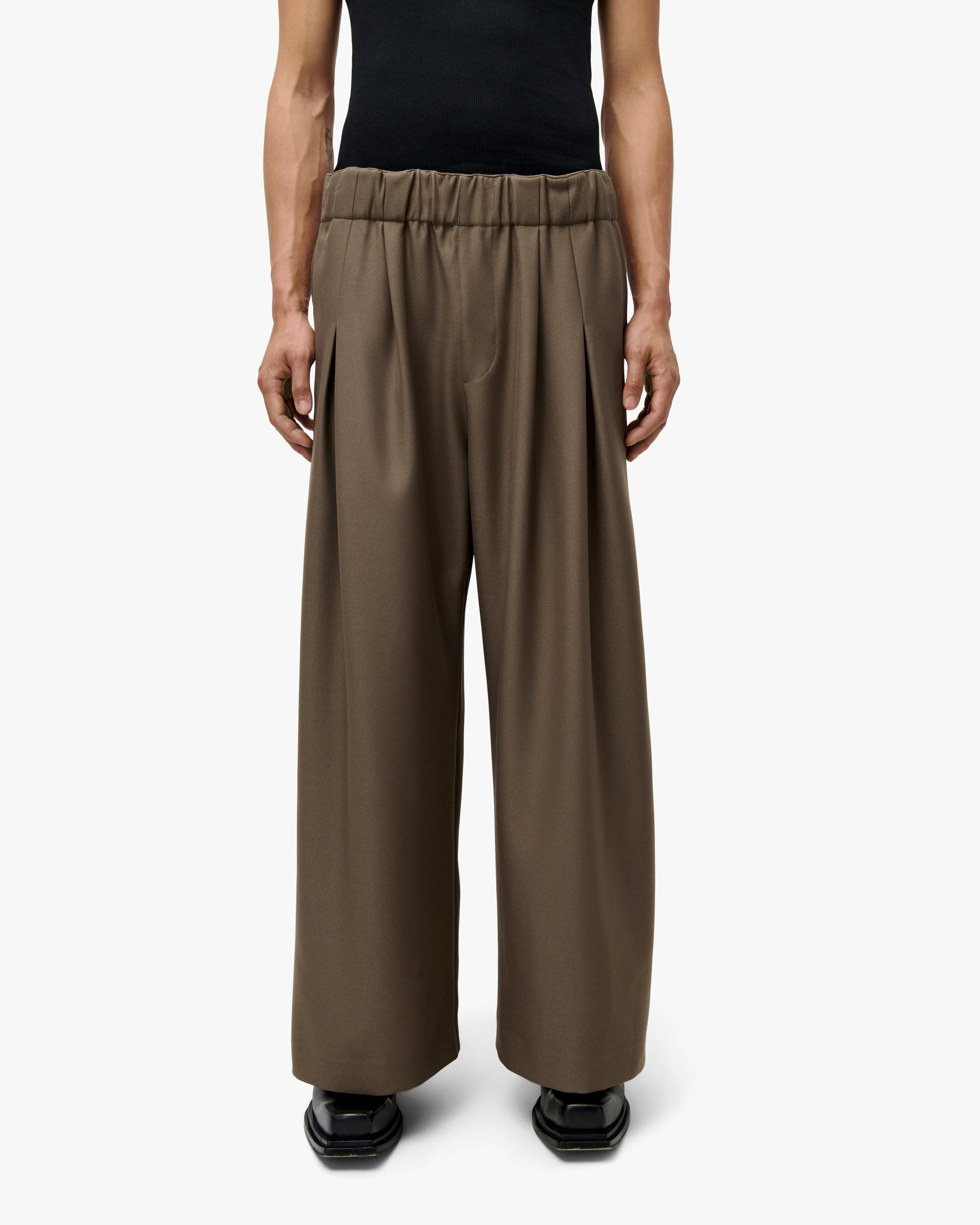 'RAAHA' TWILL WIDE-LEG SUITPANTS - TAN