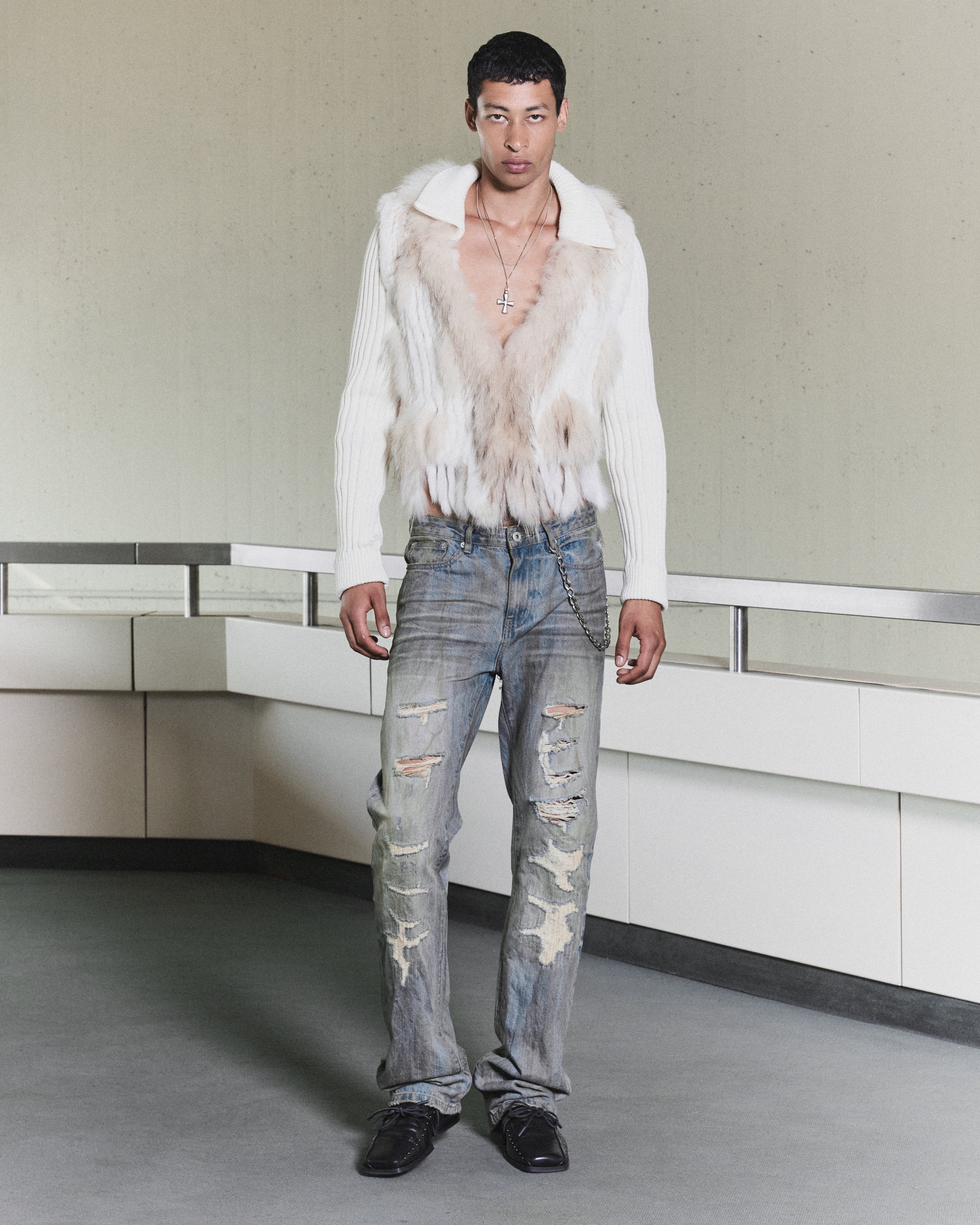 'LUX' UPCYCLED BUNNY KNIT JACKET – OFF WHITE