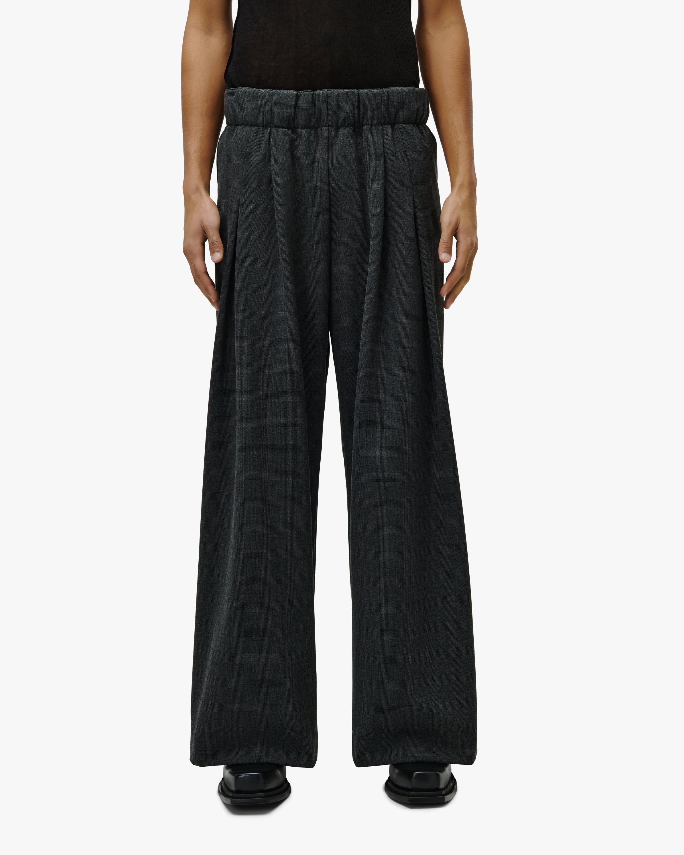 'HUNG' Entity Wide-Leg Suitpants - Checked Grey