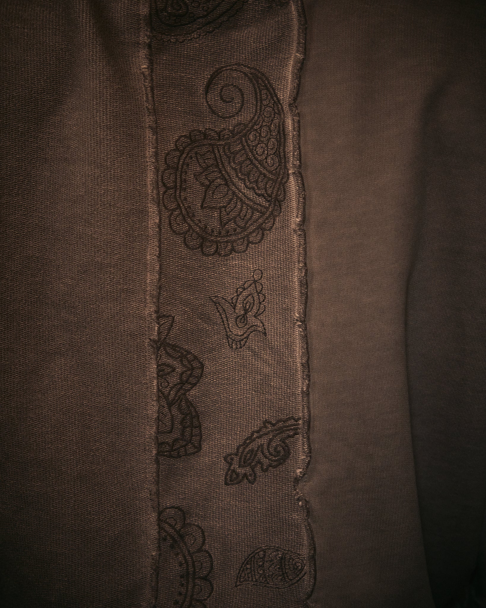 Paisley Embroidered Hoodie Washed Brown