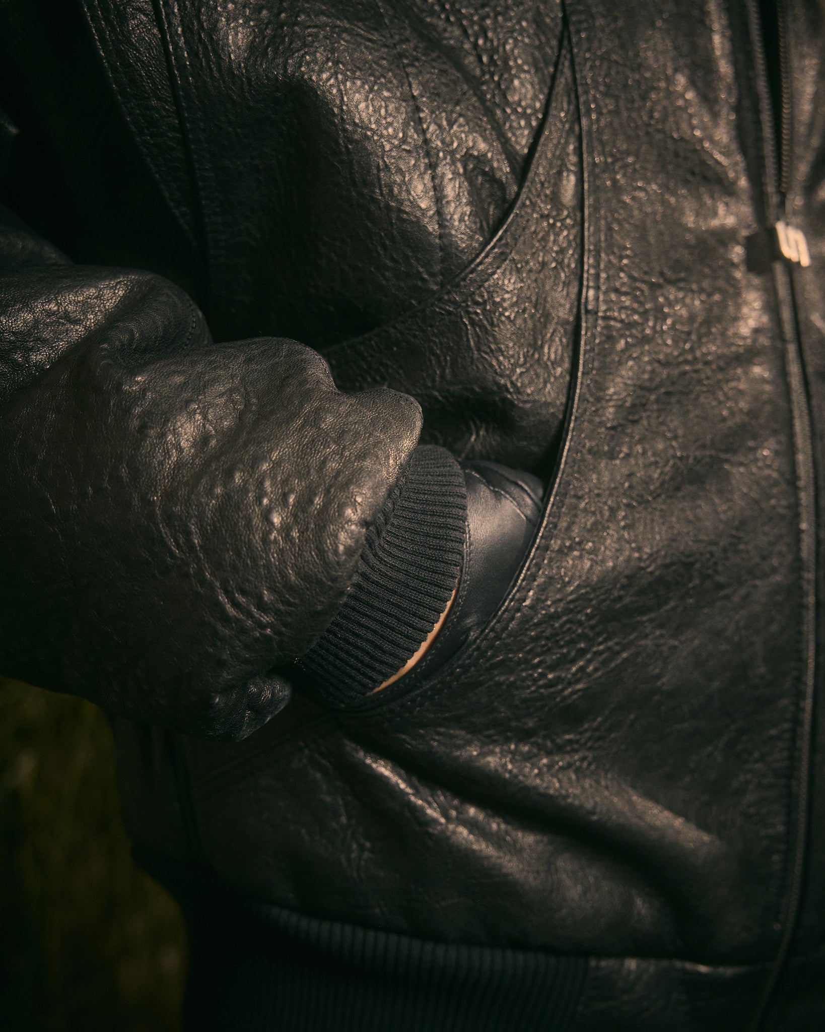 Leather Panel Bomber Black