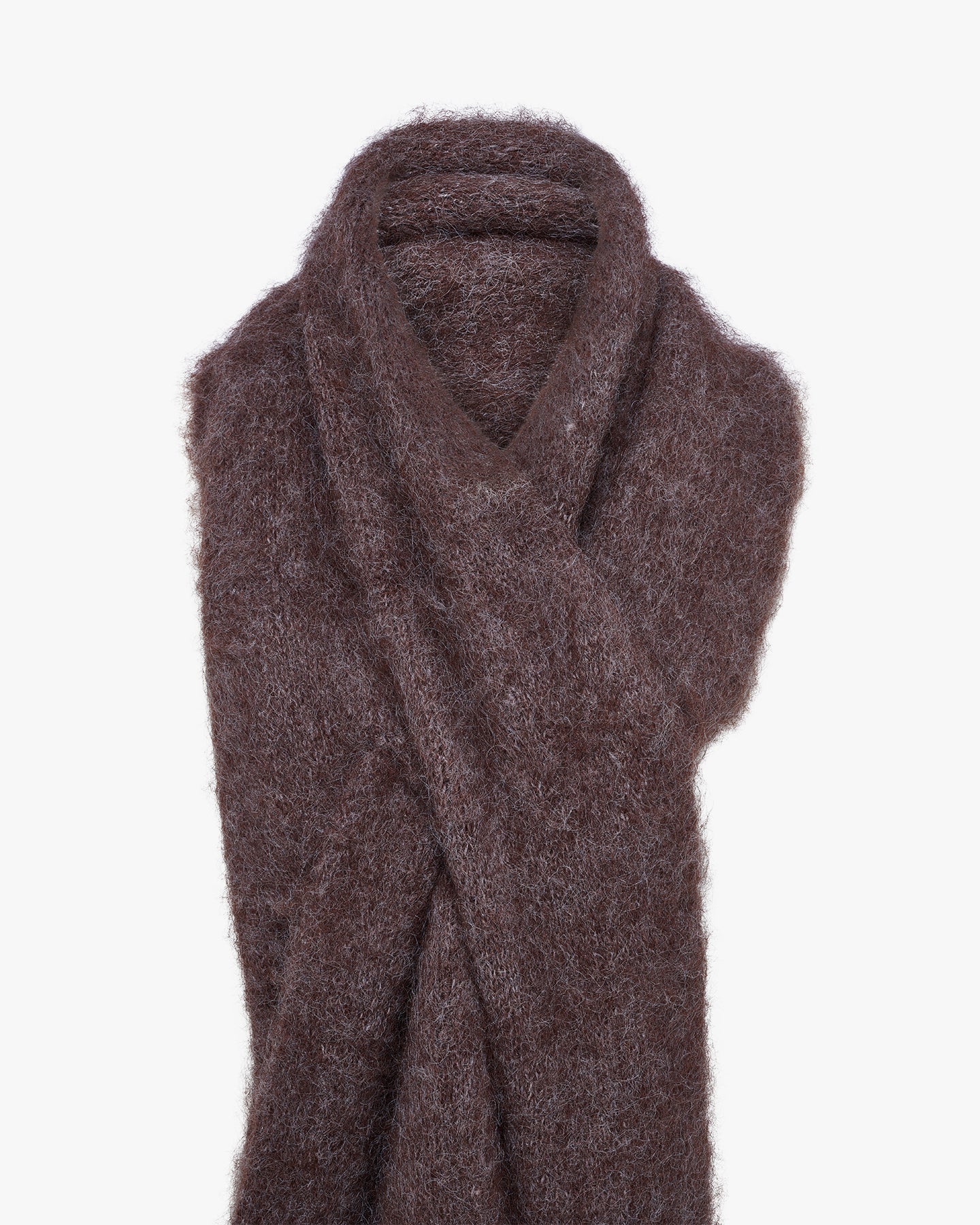 MOHAIR SLIT SCARF - BROWN